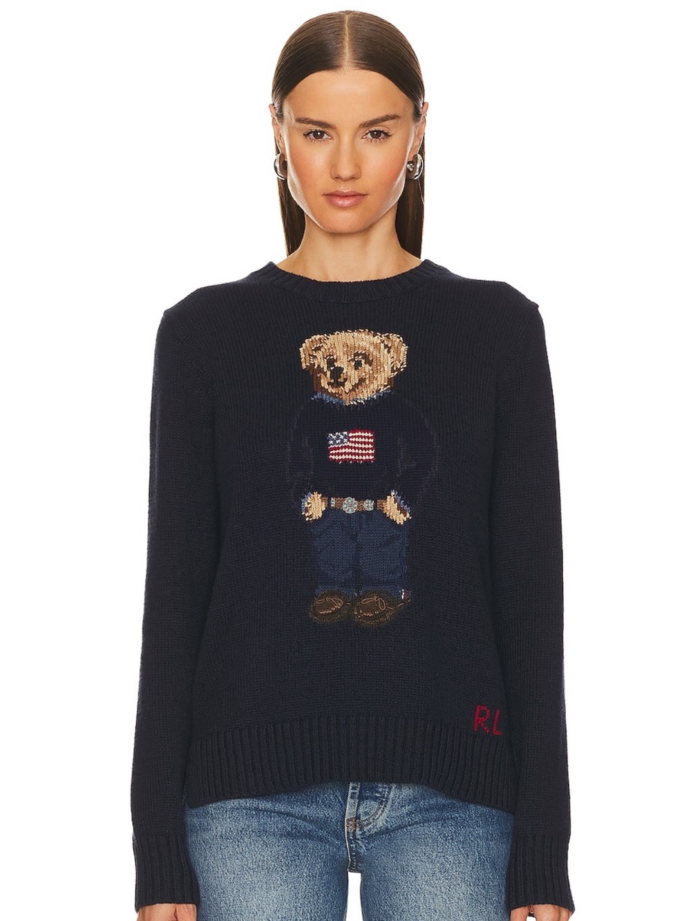 Ralph Lauren Bear Pullover Navy Crewneck Sweater size medium - Picture 2 of 2